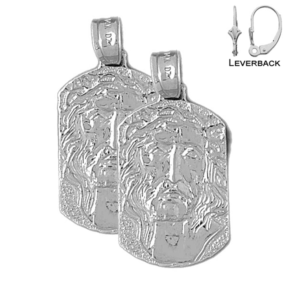 Sterling Silver 32mm Jesus Medal Earrings (White or Yellow Gold Plated)