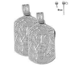 Sterling Silver 32mm Jesus Medal Earrings (White or Yellow Gold Plated)