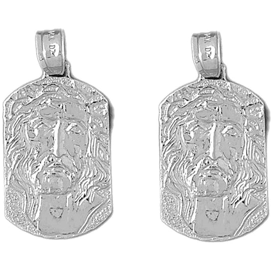 Sterling Silver 32mm Jesus Medal Earrings