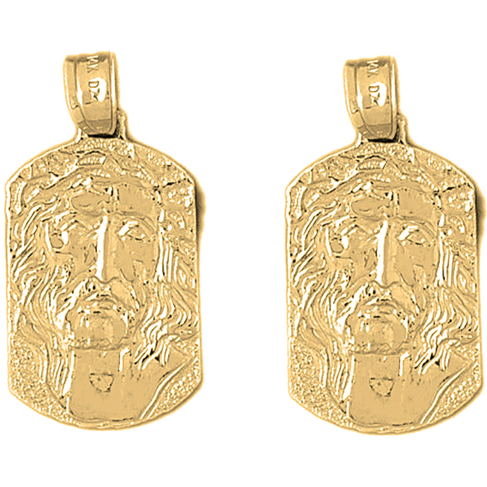 14K or 18K Gold 32mm Jesus Medal Earrings