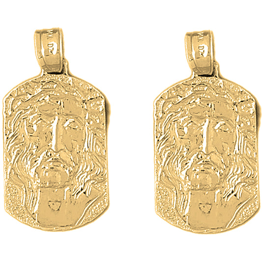 14K or 18K Gold 32mm Jesus Medal Earrings