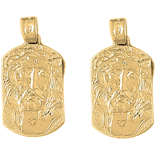 Yellow Gold-plated Silver 32mm Jesus Medal Earrings