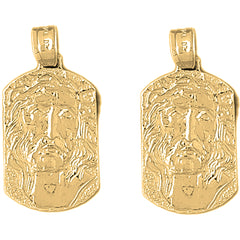 Yellow Gold-plated Silver 32mm Jesus Medal Earrings