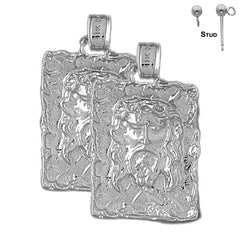 Sterling Silver 34mm Jesus Medal Earrings (White or Yellow Gold Plated)