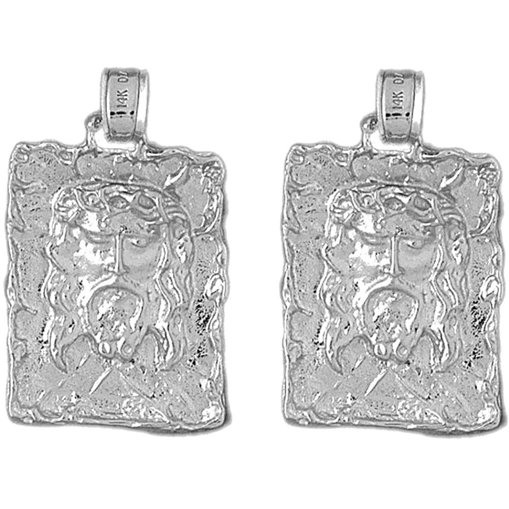 Sterling Silver 34mm Jesus Medal Earrings