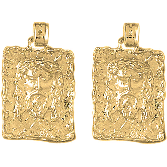 14K or 18K Gold 34mm Jesus Medal Earrings