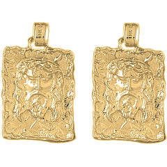 Yellow Gold-plated Silver 34mm Jesus Medal Earrings