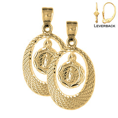 Sterling Silver 35mm Our Lady Guadalupe Earrings (White or Yellow Gold Plated)