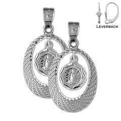 Sterling Silver 35mm Our Lady Guadalupe Earrings (White or Yellow Gold Plated)