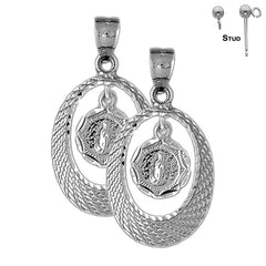 Sterling Silver 35mm Our Lady Guadalupe Earrings (White or Yellow Gold Plated)