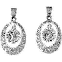 Sterling Silver 35mm Our Lady Guadalupe Earrings