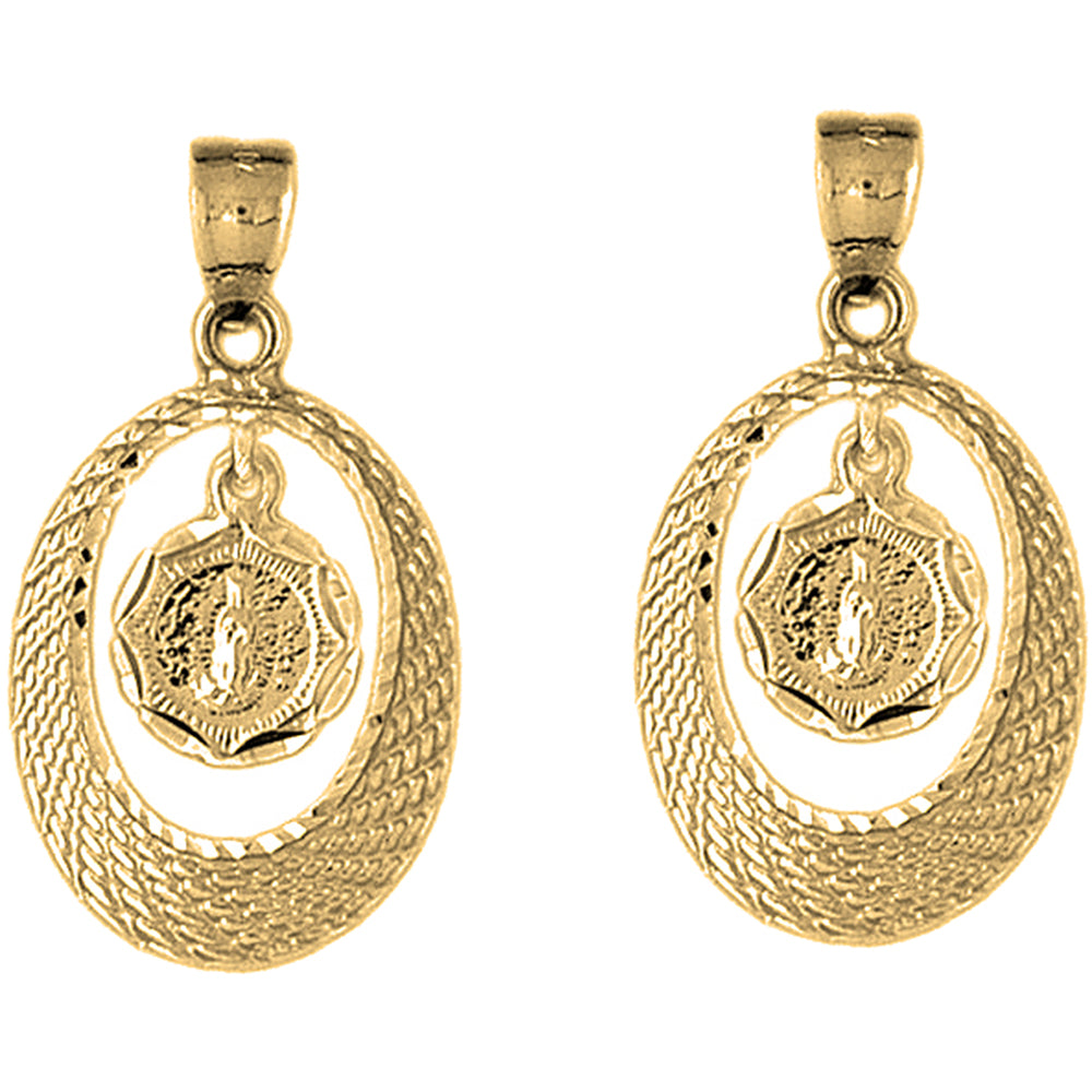 Yellow Gold-plated Silver 35mm Our Lady Guadalupe Earrings