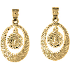 Yellow Gold-plated Silver 35mm Our Lady Guadalupe Earrings