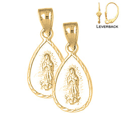 Sterling Silver 24mm Our Lady Guadalupe Earrings (White or Yellow Gold Plated)