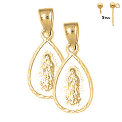 Sterling Silver 24mm Our Lady Guadalupe Earrings (White or Yellow Gold Plated)