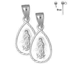 Sterling Silver 24mm Our Lady Guadalupe Earrings (White or Yellow Gold Plated)