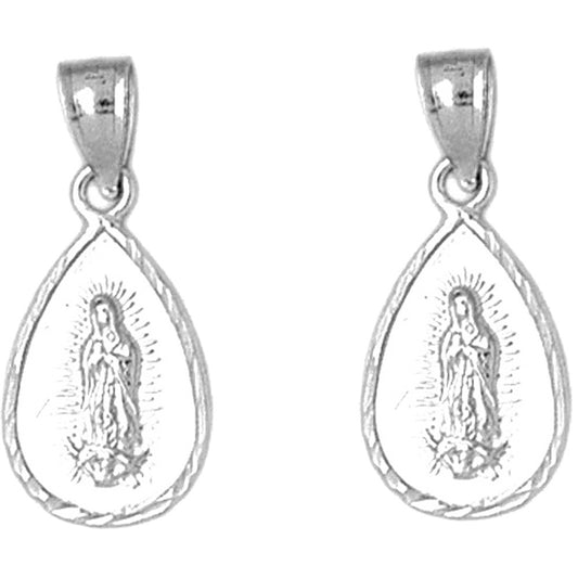 Sterling Silver 24mm Our Lady Guadalupe Earrings