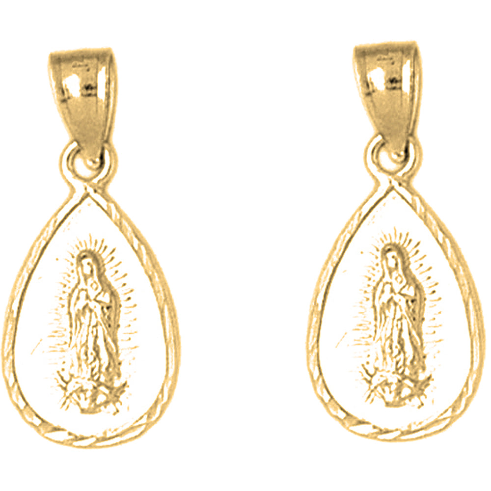 Yellow Gold-plated Silver 24mm Our Lady Guadalupe Earrings