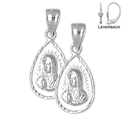 Sterling Silver 24mm Our Lady Guadalupe Earrings (White or Yellow Gold Plated)