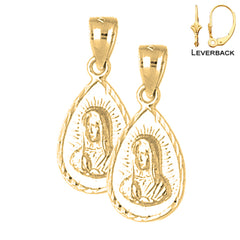 Sterling Silver 24mm Our Lady Guadalupe Earrings (White or Yellow Gold Plated)