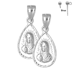 Sterling Silver 24mm Our Lady Guadalupe Earrings (White or Yellow Gold Plated)