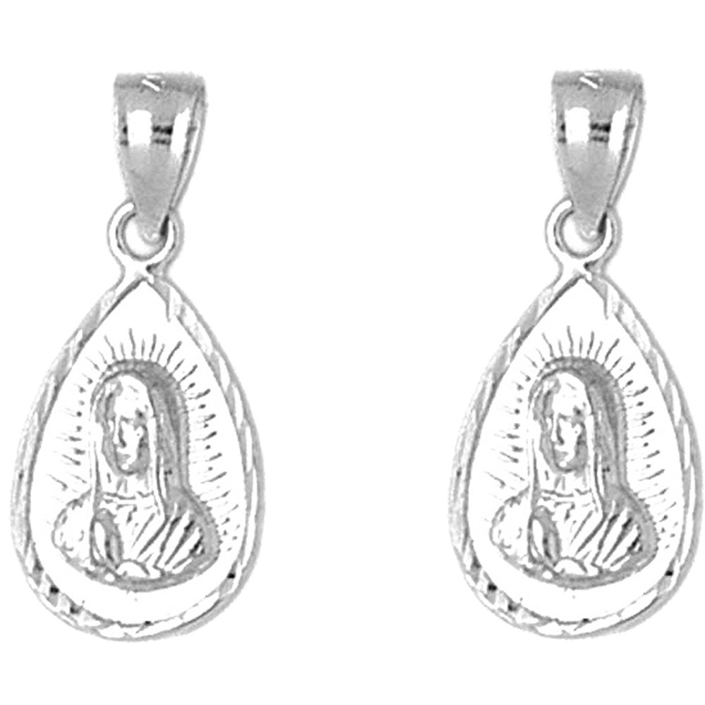 Sterling Silver 24mm Our Lady Guadalupe Earrings