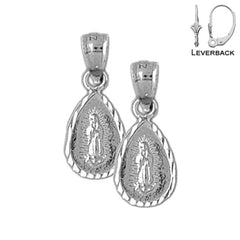 Sterling Silver 20mm Our Lady Guadalupe Earrings (White or Yellow Gold Plated)