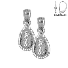 Pendientes de Plata de Ley de Nuestra Señora de Guadalupe de 20 mm (chapados en oro blanco o amarillo)