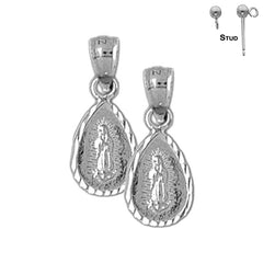 Sterling Silver 20mm Our Lady Guadalupe Earrings (White or Yellow Gold Plated)