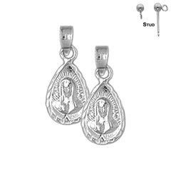 Sterling Silver 19mm Our Lady Guadalupe Earrings (White or Yellow Gold Plated)