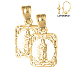 Sterling Silver 22mm Our Lady Guadalupe Earrings (White or Yellow Gold Plated)