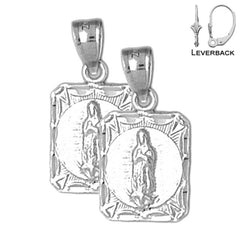 Sterling Silver 22mm Our Lady Guadalupe Earrings (White or Yellow Gold Plated)