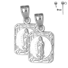 Sterling Silver 22mm Our Lady Guadalupe Earrings (White or Yellow Gold Plated)