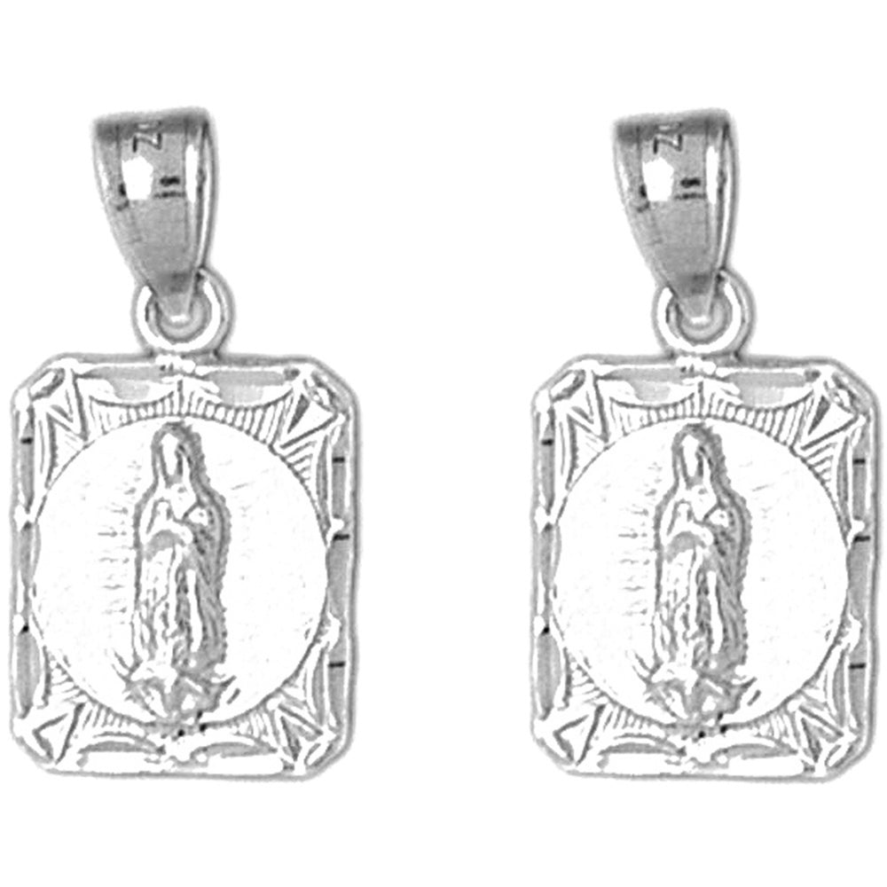 Sterling Silver 22mm Our Lady Guadalupe Earrings