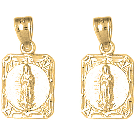 Yellow Gold-plated Silver 22mm Our Lady Guadalupe Earrings