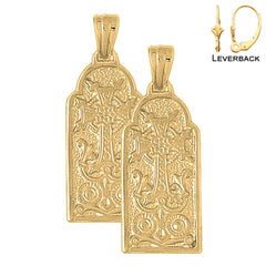 Sterling Silver 40mm Armenian Cross Earrings (White or Yellow Gold Plated)