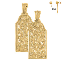 Sterling Silver 40mm Armenian Cross Earrings (White or Yellow Gold Plated)