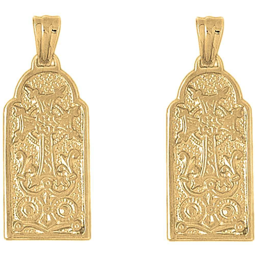 Yellow Gold-plated Silver 40mm Armenian Cross Earrings