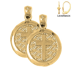 Sterling Silver 22mm Latin Cross In Circle Earrings (White or Yellow Gold Plated)