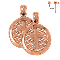 14K or 18K Gold Latin Cross In Circle Earrings