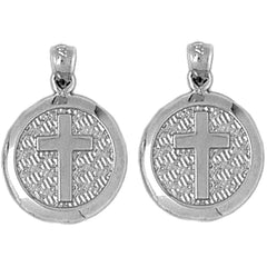 Sterling Silver 22mm Latin Cross In Circle Earrings