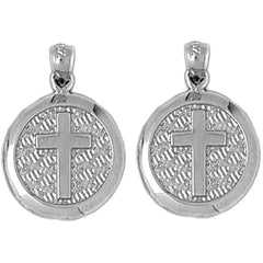 14K or 18K Gold 22mm Latin Cross In Circle Earrings