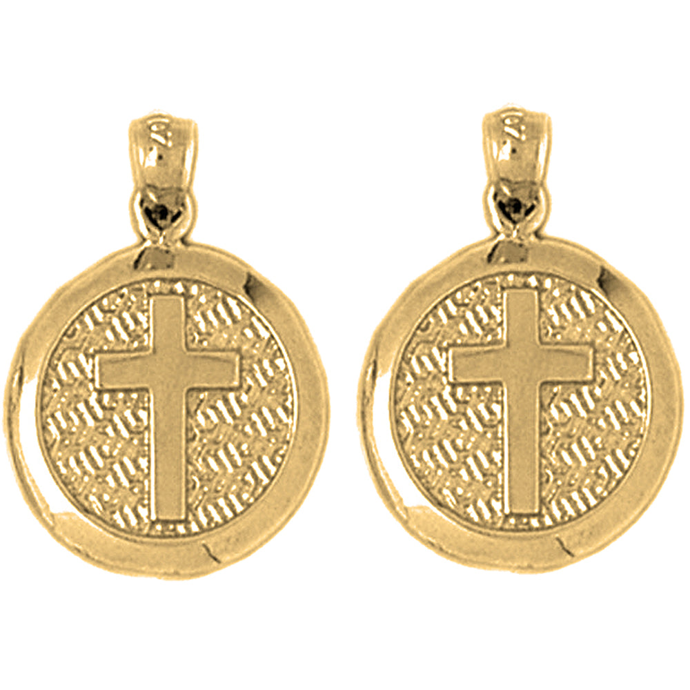 Yellow Gold-plated Silver 22mm Latin Cross In Circle Earrings