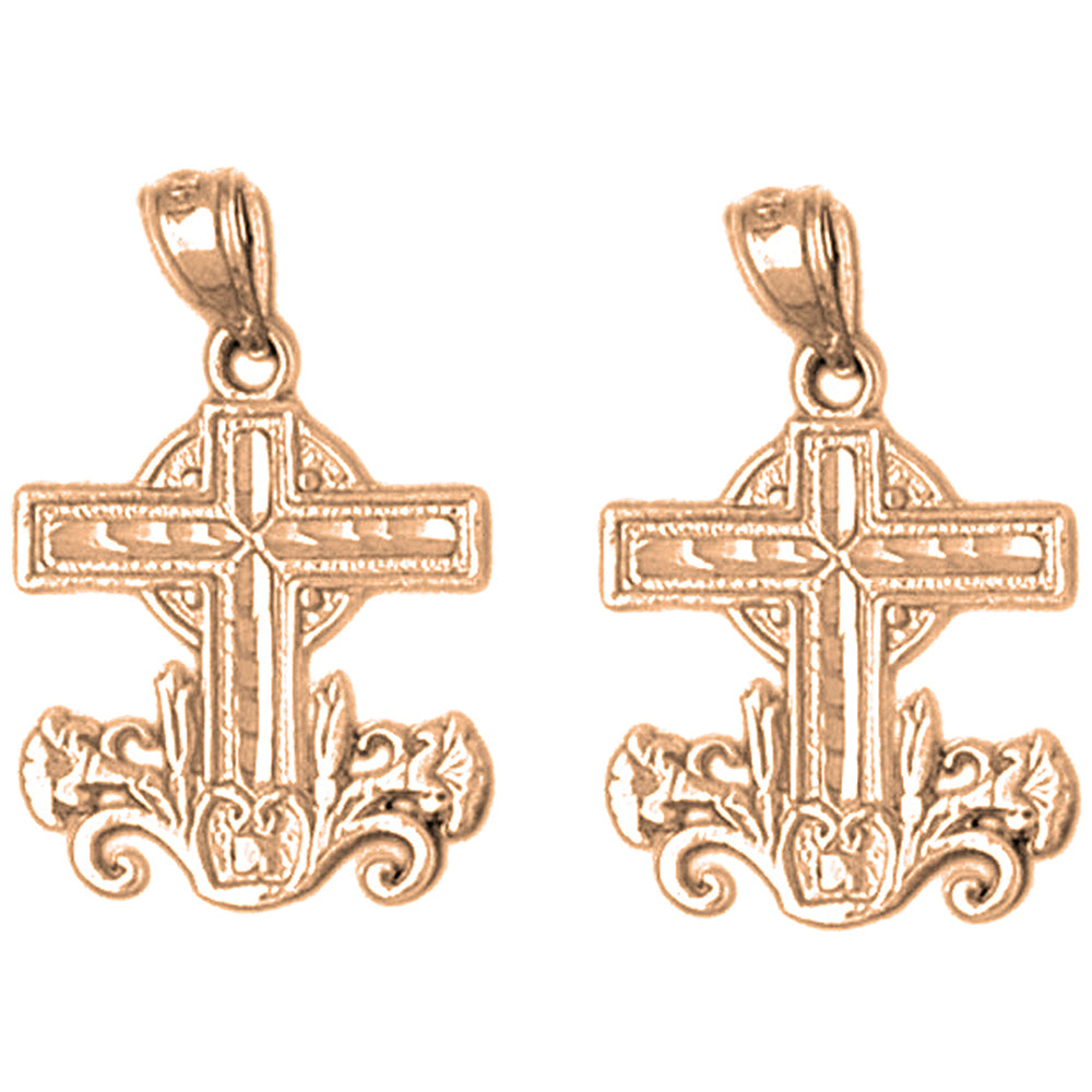 14K or 18K Gold 24mm Cross Earrings