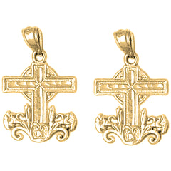 Yellow Gold-plated Silver 24mm Cross Earrings