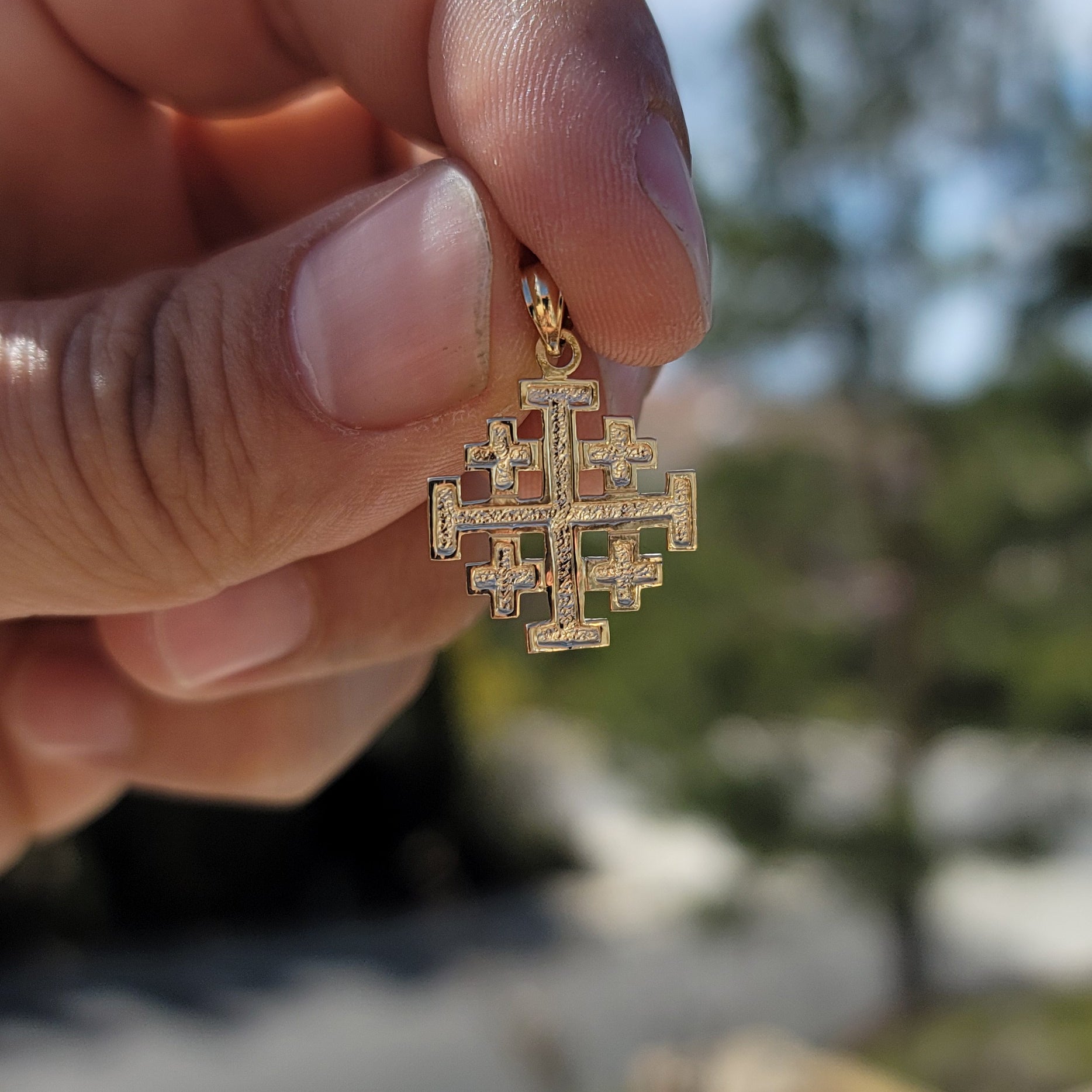 14K or 18K Gold Jerusalem Cross Pendant