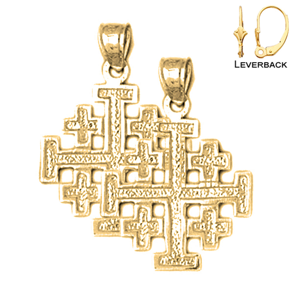 14K or 18K Gold Jerusalem Cross Earrings