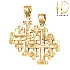 Sterling Silver 25mm Jerusalem Cross Earrings (White or Yellow Gold Plated)