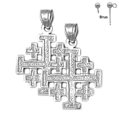 Sterling Silver 25mm Jerusalem Cross Earrings (White or Yellow Gold Plated)