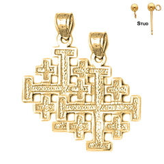 14K or 18K Gold Jerusalem Cross Earrings